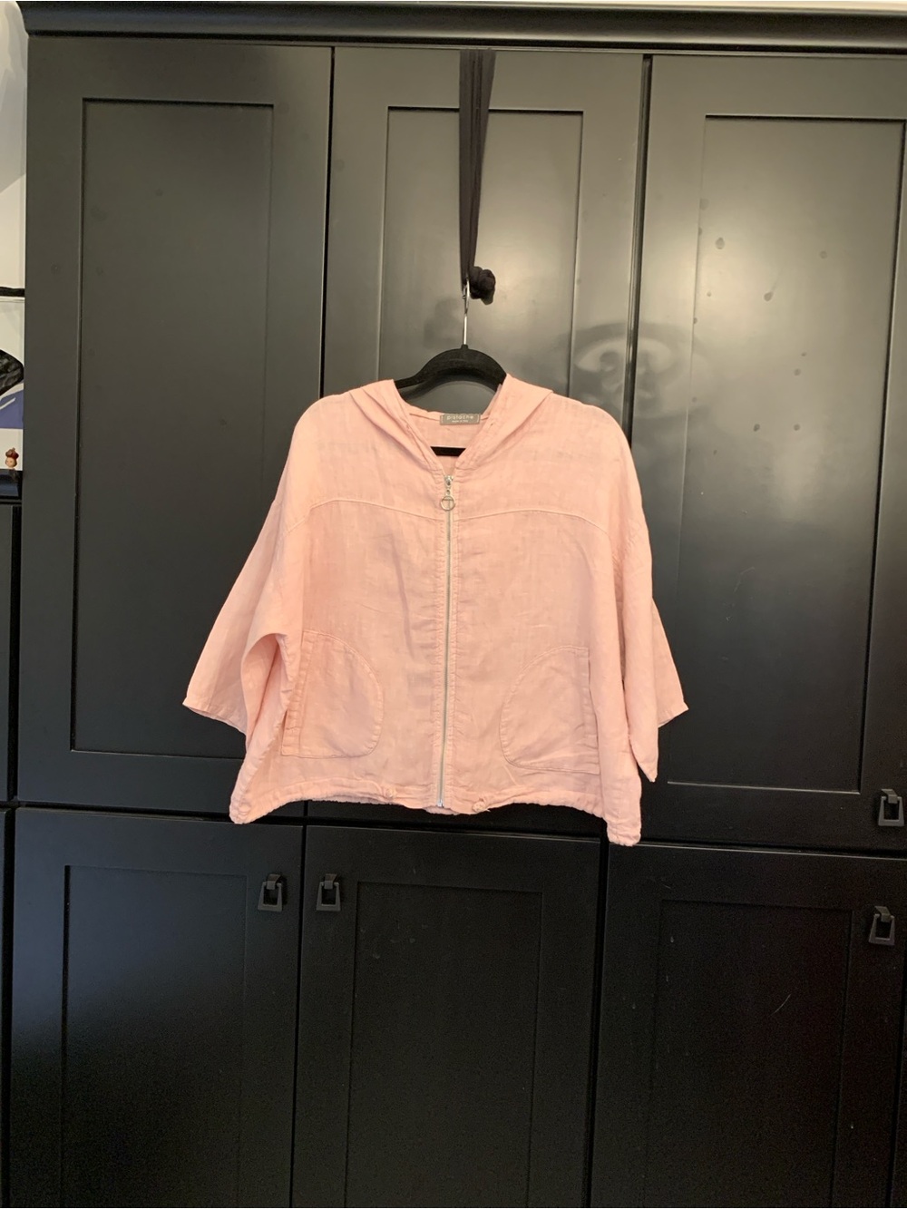 Light Pink Linen Zip-Front Women's Hooded Jacket